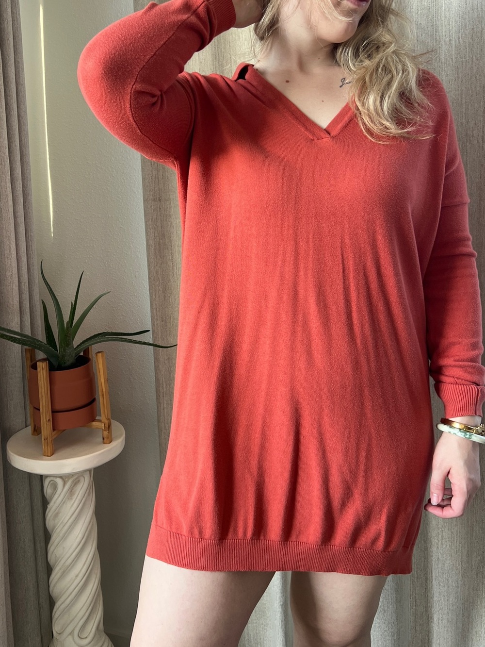 Threadbare Orange V-Neck Polo Dress Knit Long Sleeve Mini Dress Women's Size 4